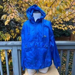 Vintage Izod Lacoste Men's Blue Anorak Windbreaker Jacket Hooded Pullover Size M